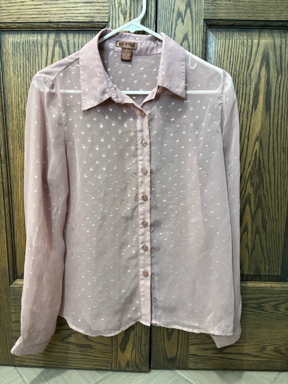 Women's Dusty Pink Sheer Blouse with Metallic Dot Detail
